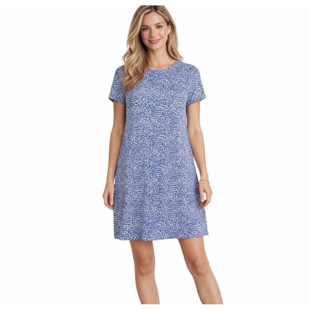 J McLaughlin Brick Road Swing Catalina Cloth Dress in Blue Cheetah L NWOT